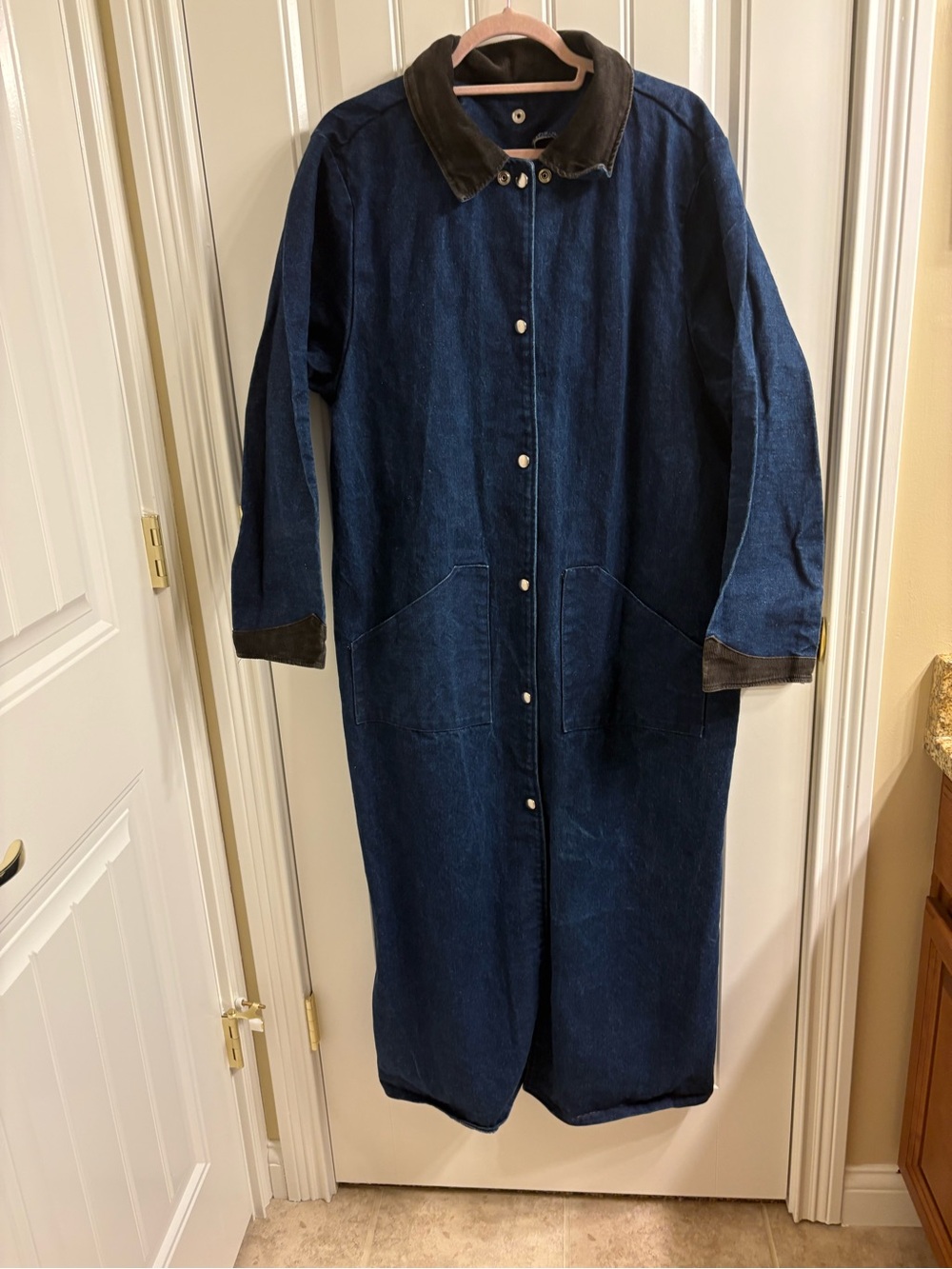 Sheyenne Vintage 80s Western Drover's Riding Coat Cord Trim Denim Texas US M